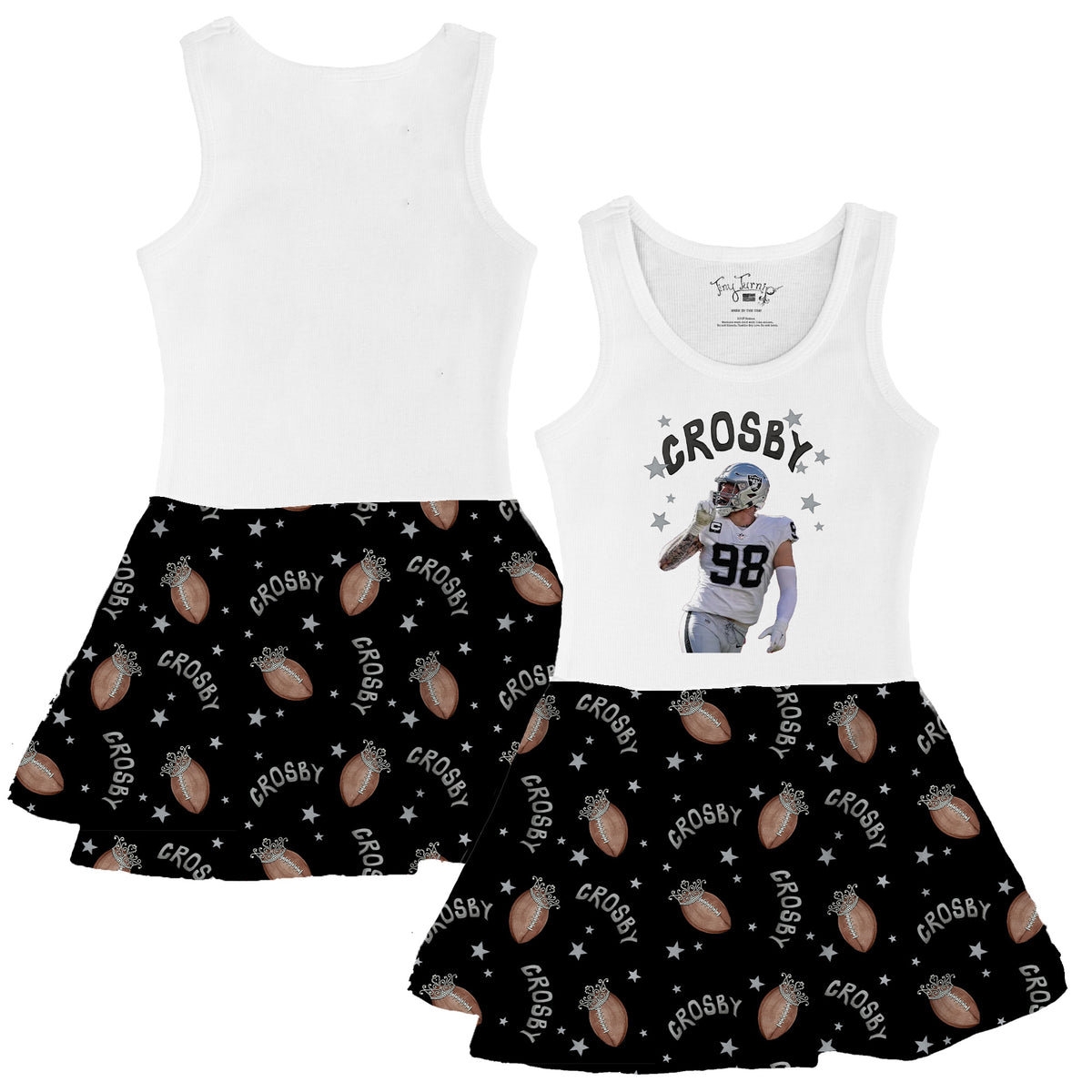 VIP Football: Doodle w/ Tiara Footballs, Photo, Name, Number - Tank Swing Dress - Tiny Turnip