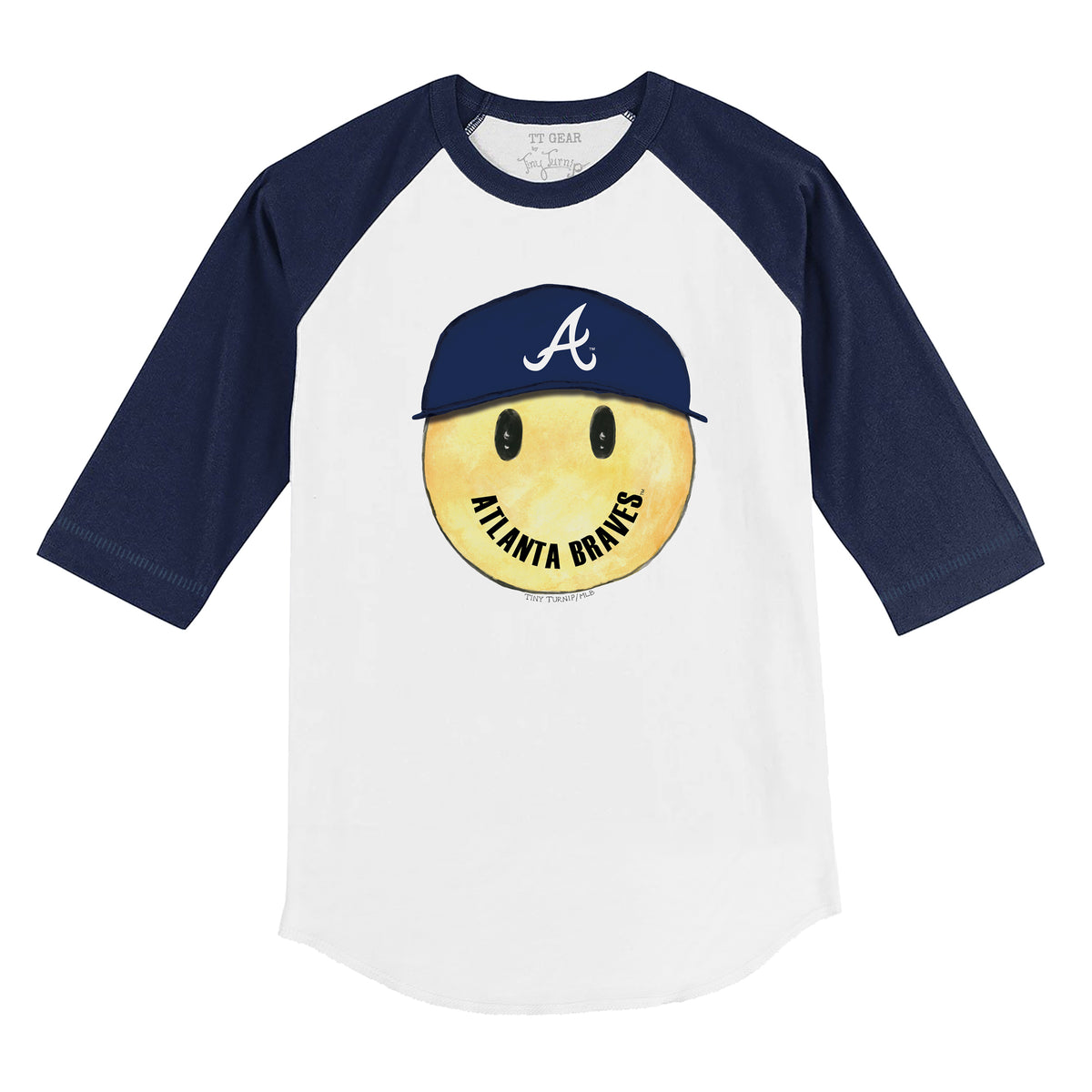 Atlanta Braves Smiley 3/4 Navy Blue Sleeve Raglan