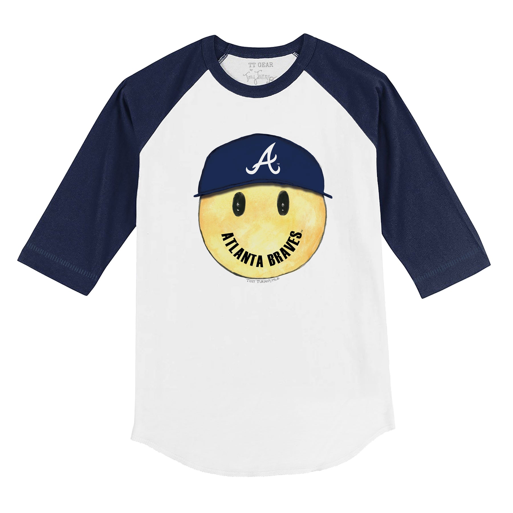 Atlanta Braves Smiley 3/4 Navy Blue Sleeve Raglan