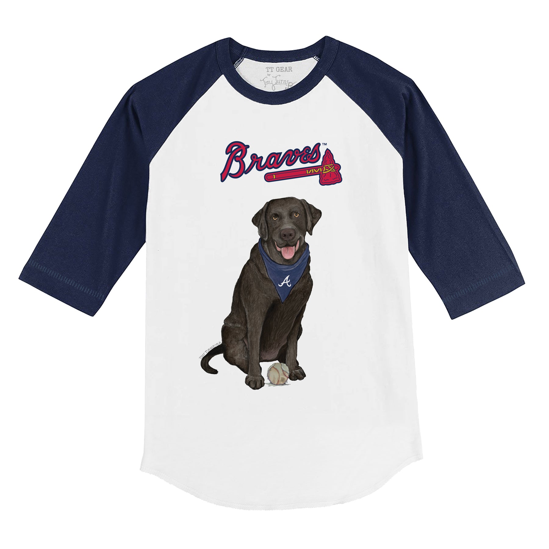 Atlanta Braves Black Labrador Retriever 3/4 Navy Blue Sleeve Raglan