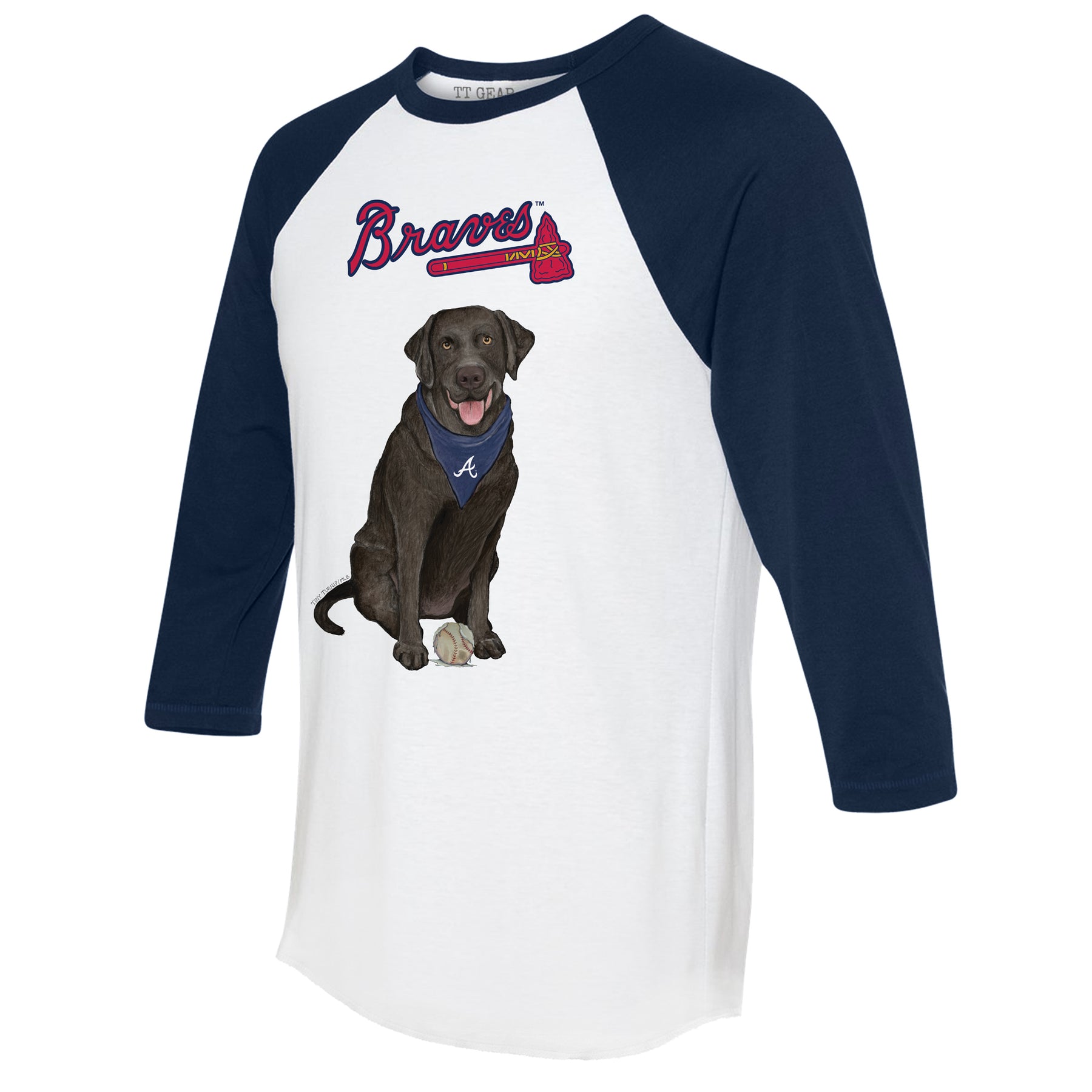 Atlanta Braves Black Labrador Retriever 3/4 Navy Blue Sleeve Raglan