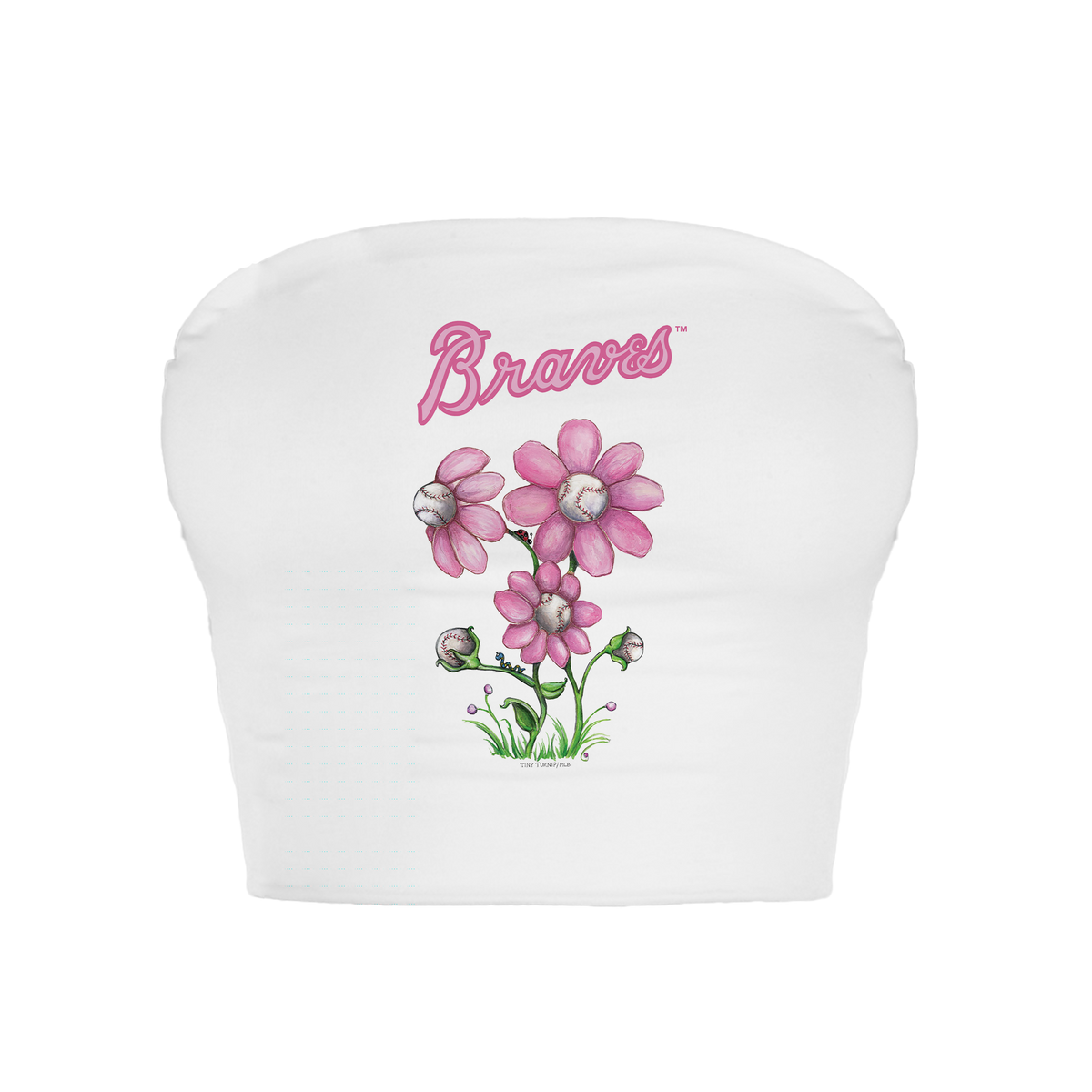 Atlanta Braves Blooming Baseballs Crop Tube Top - Tiny Turnip