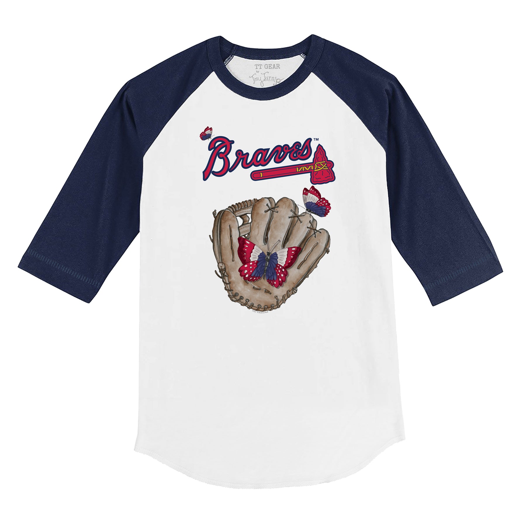 Atlanta Braves Butterfly Glove 3/4 Navy Blue Sleeve Raglan