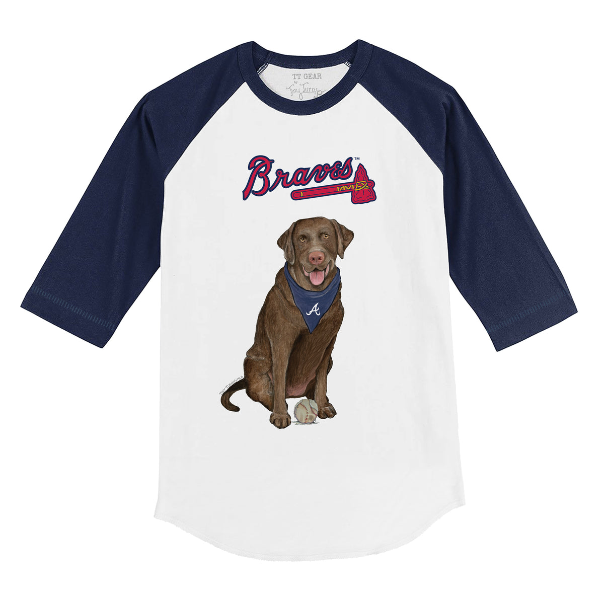 Atlanta Braves Chocolate Labrador Retriever 3/4 Navy Blue Sleeve Raglan