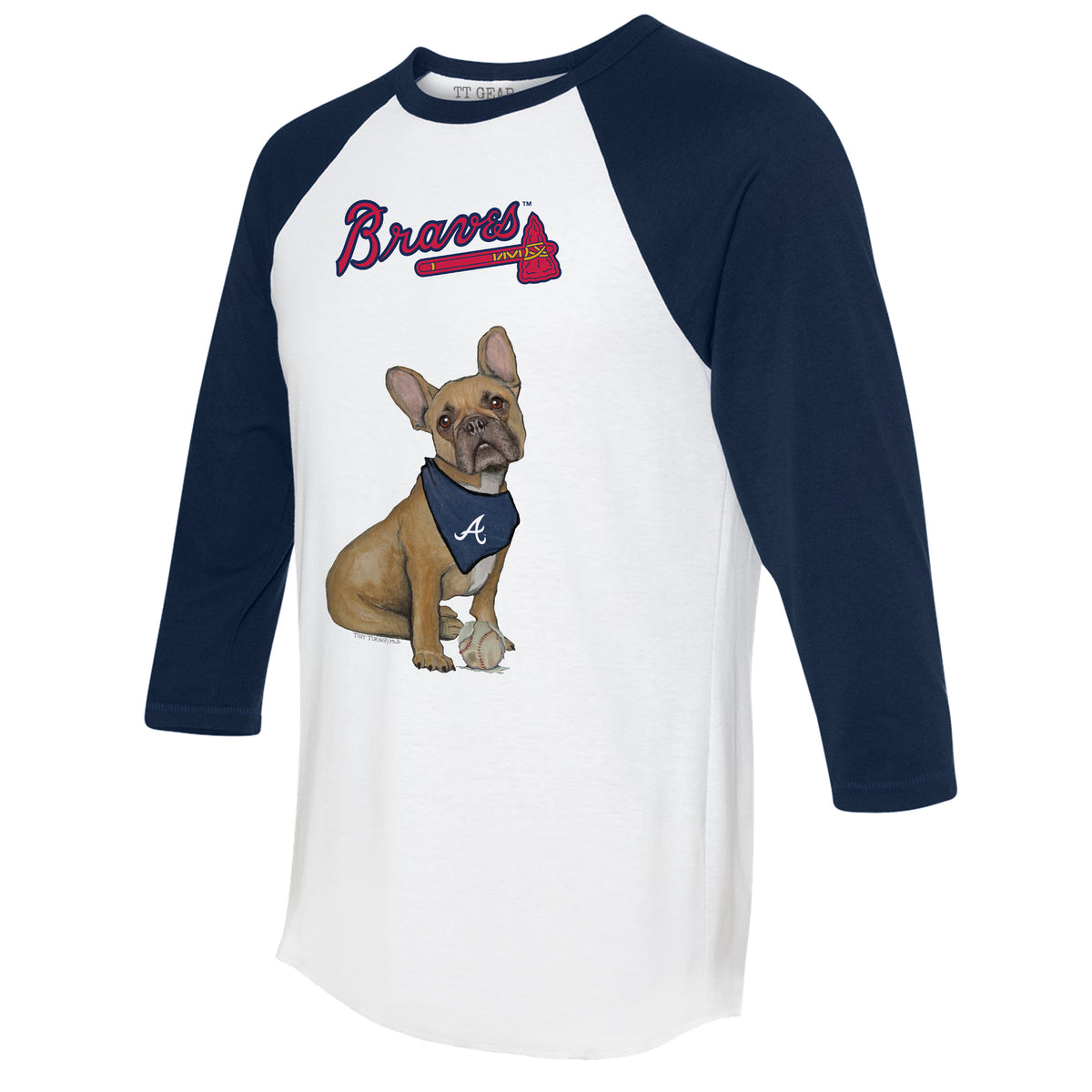 Atlanta Braves French Bulldog 3/4 Navy Blue Sleeve Raglan