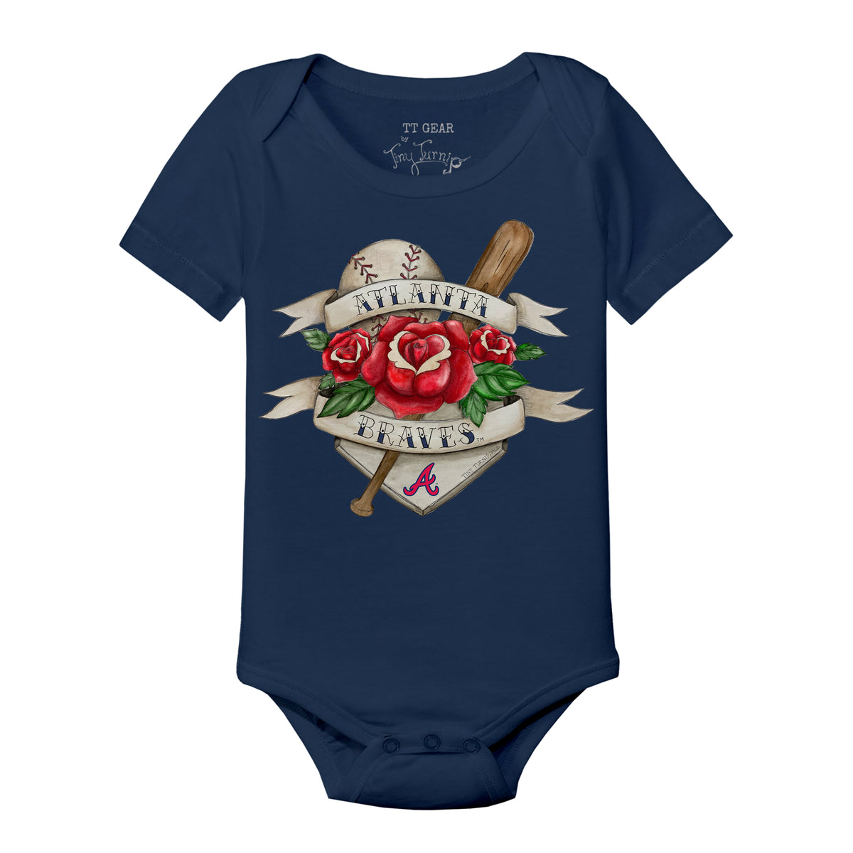 Atlanta Braves Tattoo Rose Short Sleeve Snapper