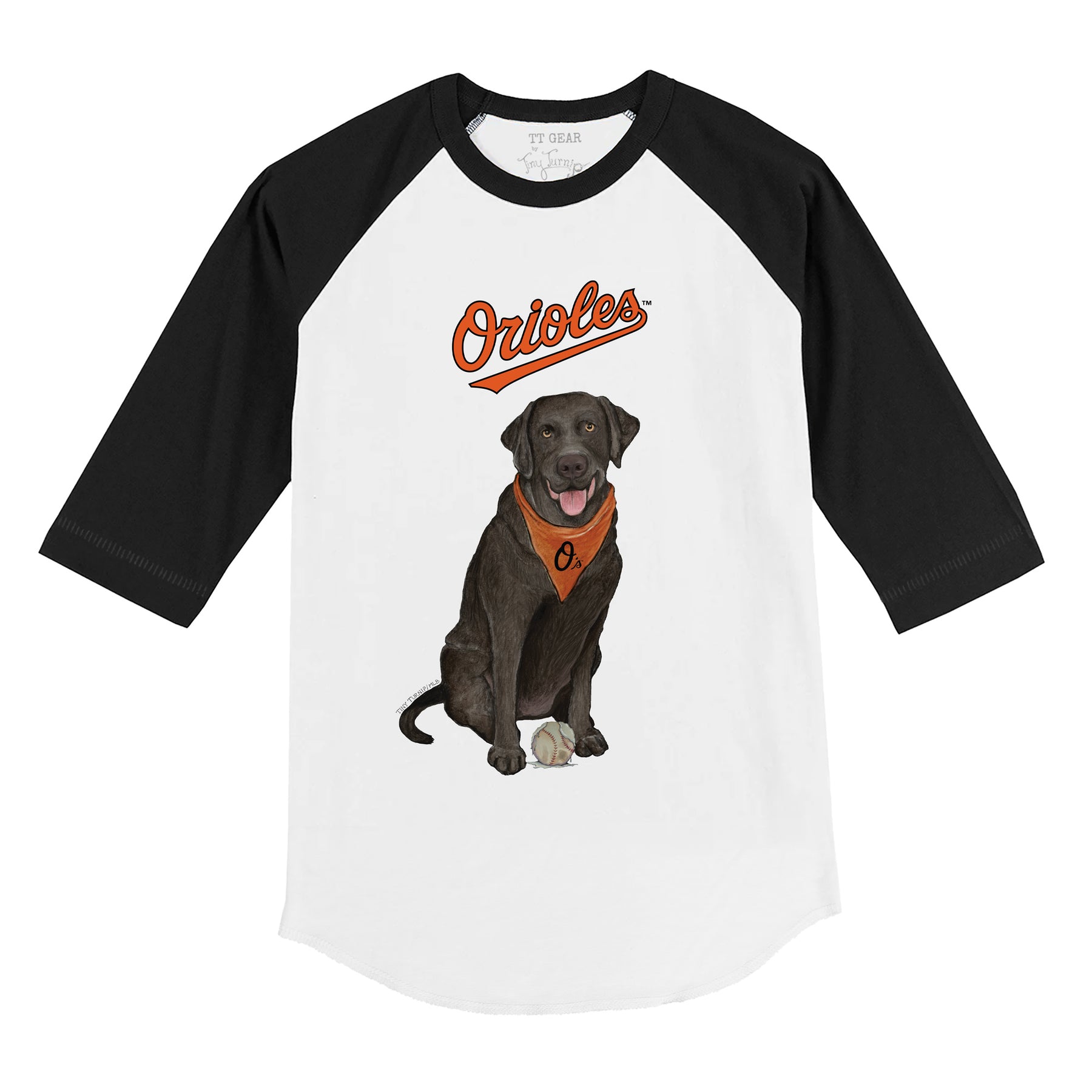 Baltimore Orioles Black Labrador Retriever 3/4 Black Sleeve Raglan