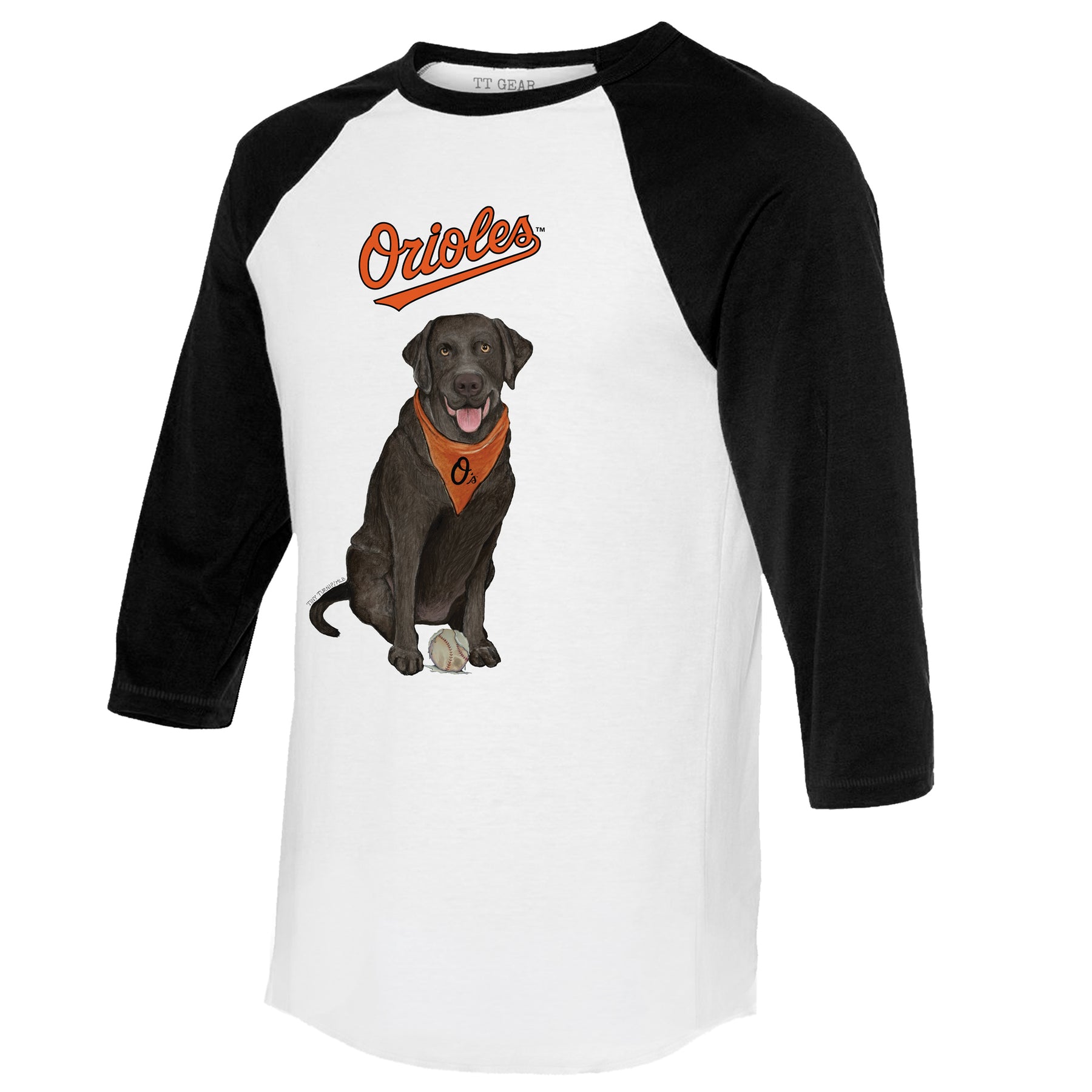 Baltimore Orioles Black Labrador Retriever 3/4 Black Sleeve Raglan