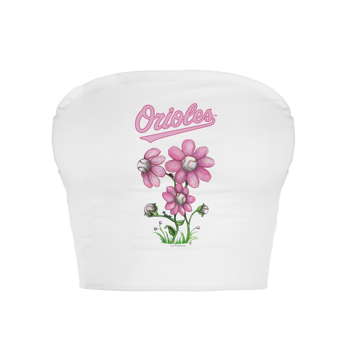 Baltimore Orioles Blooming Baseballs Crop Tube Top - Tiny Turnip