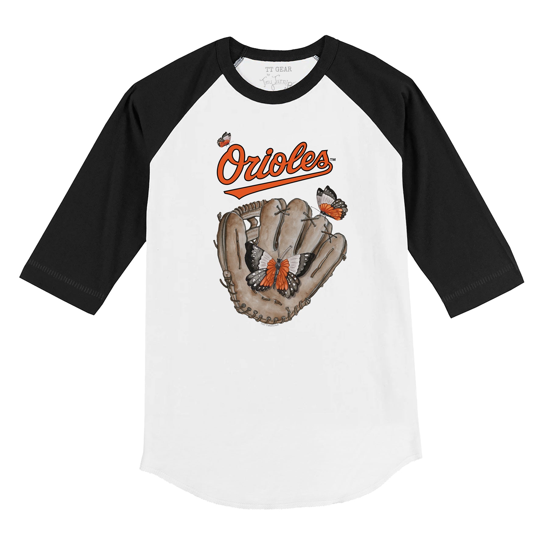 Baltimore Orioles Butterfly Glove 3/4 Black Sleeve Raglan