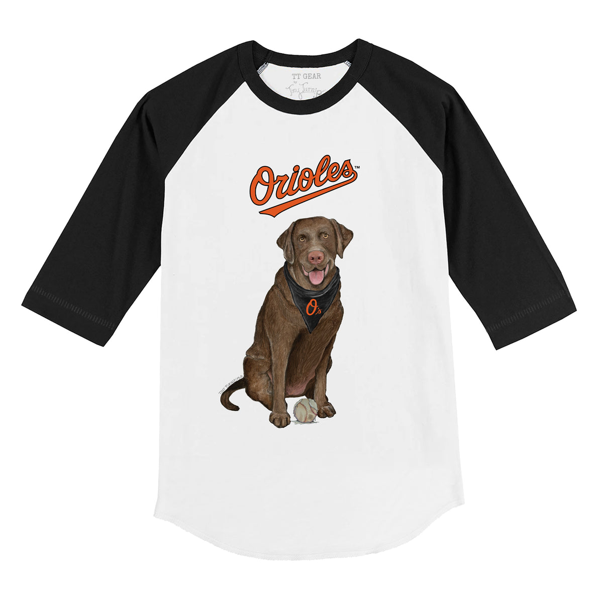 Baltimore Orioles Chocolate Labrador Retriever 3/4 Black Sleeve Raglan