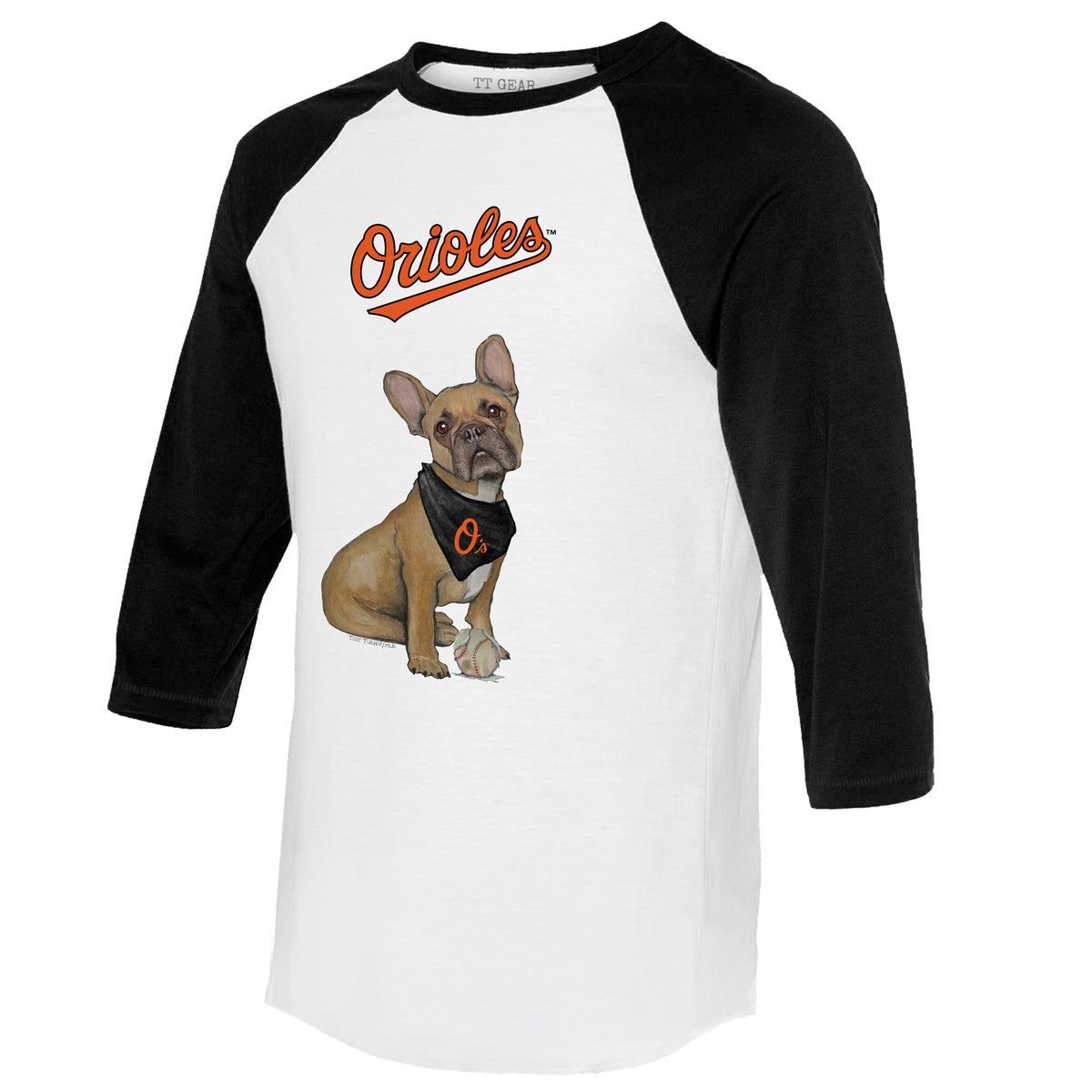 Baltimore Orioles French Bulldog 3/4 Black Sleeve Raglan