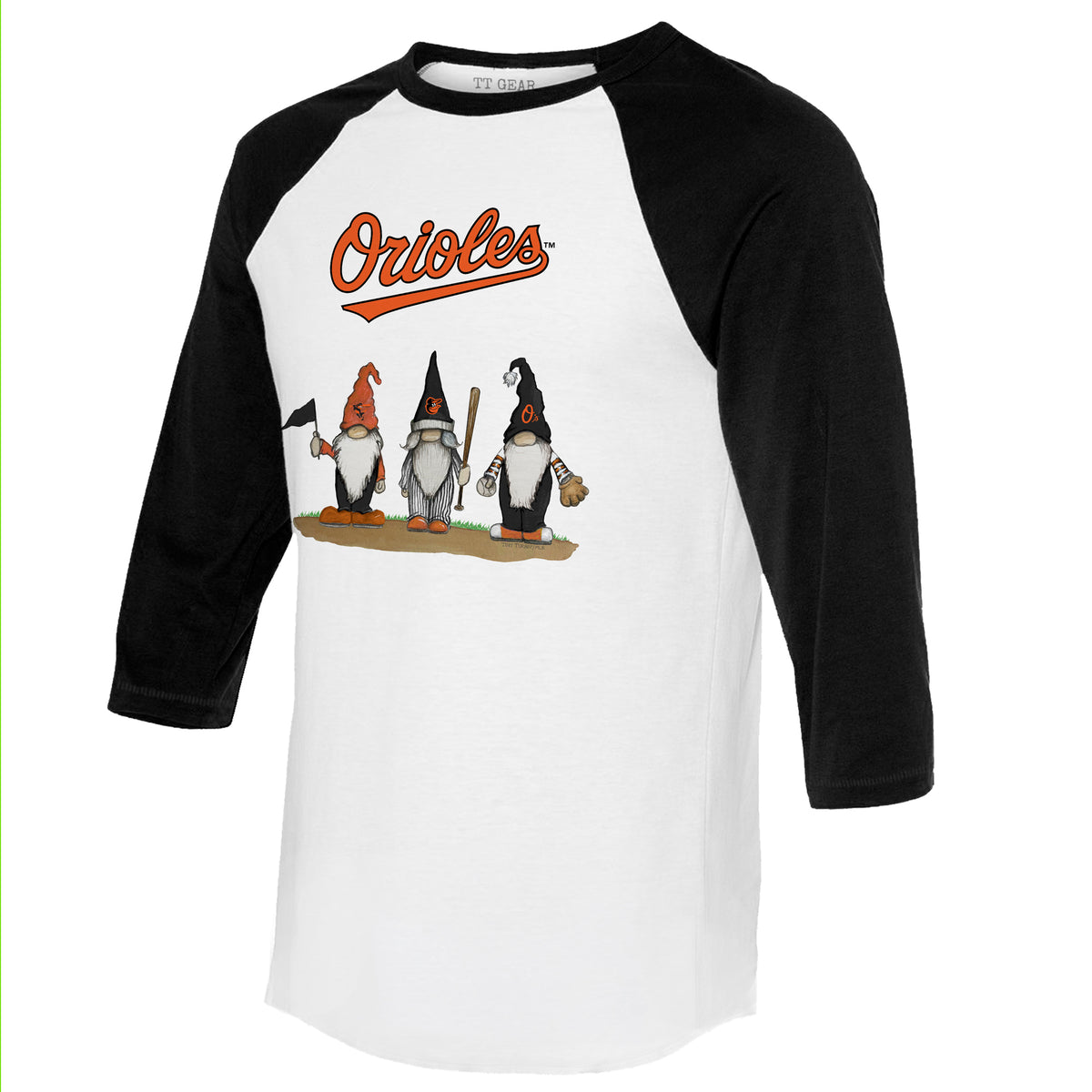 Baltimore Orioles Gnomes 3/4 Black Sleeve Raglan
