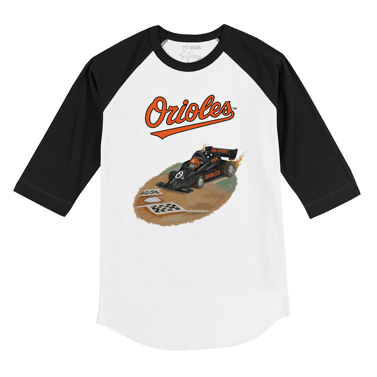 Baltimore Orioles Race Car 3/4 Black Sleeve Raglan