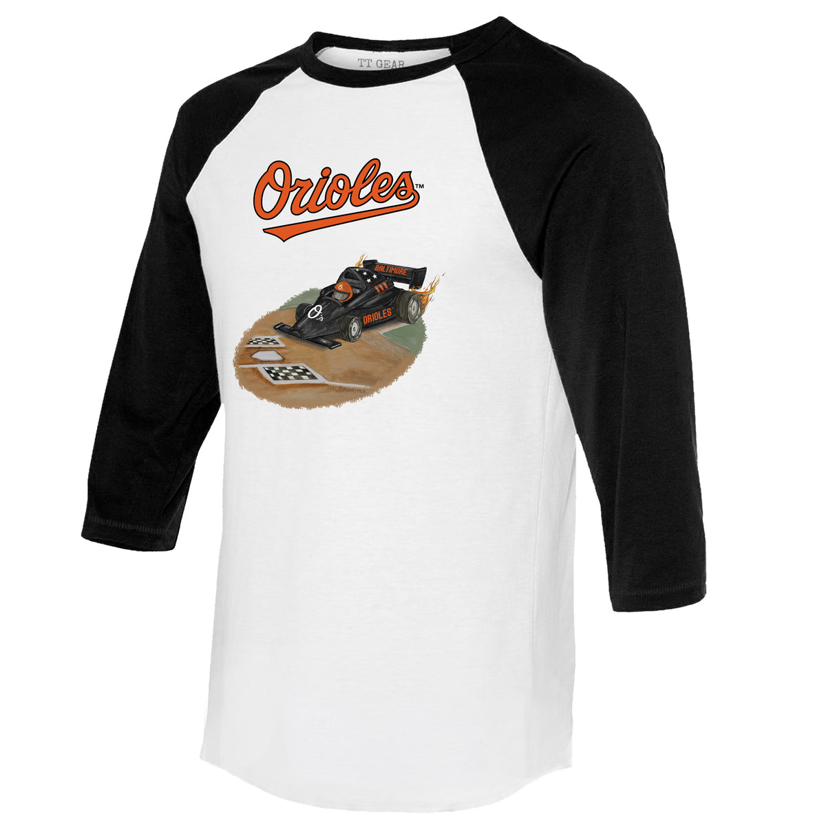 Baltimore Orioles Race Car 3/4 Black Sleeve Raglan