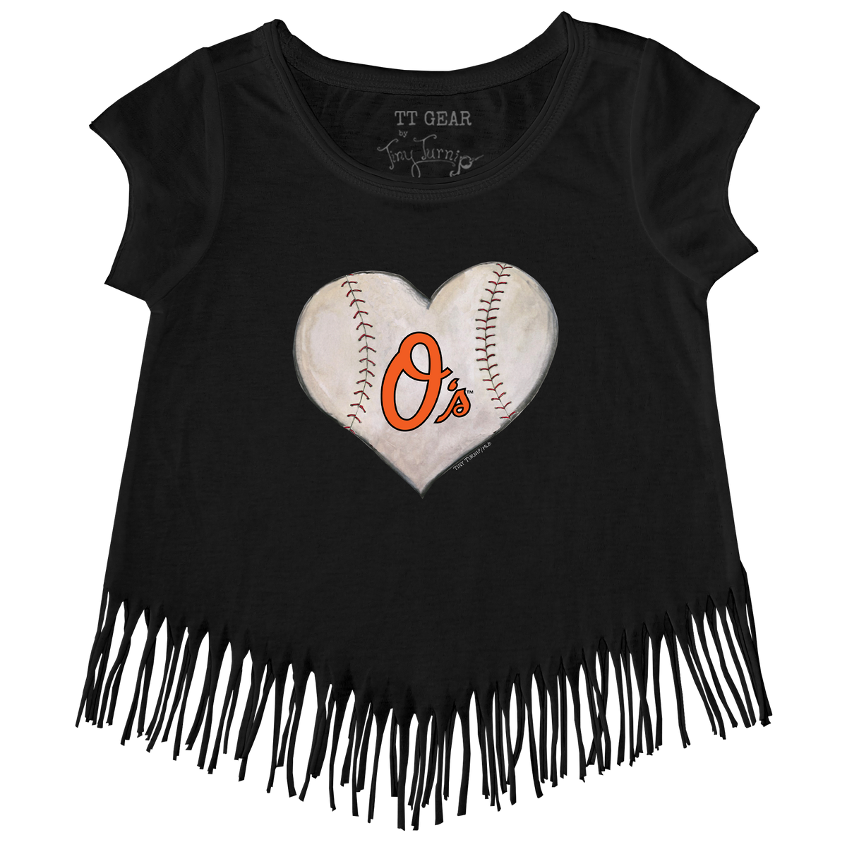 Baltimore Orioles Stitched Heart Fringe Tee - Tiny Turnip