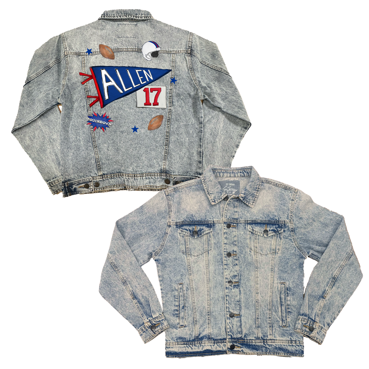 VIP Pennant Collage w/ Name, Number - Boyfriend Denim Jacket - Tiny Turnip