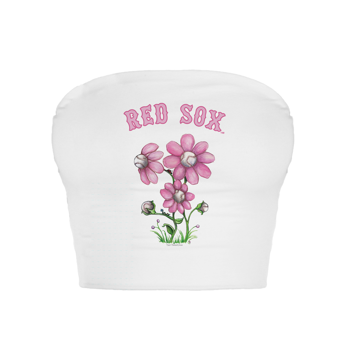 Boston Red Sox Blooming Baseballs Crop Tube Top - Tiny Turnip