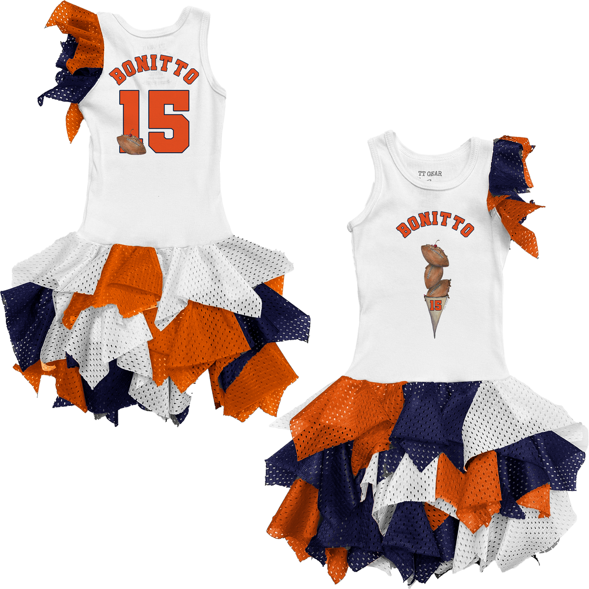 VIP Football: Triple Scoop w/ Name - Falling Mesh Dress - Tiny Turnip