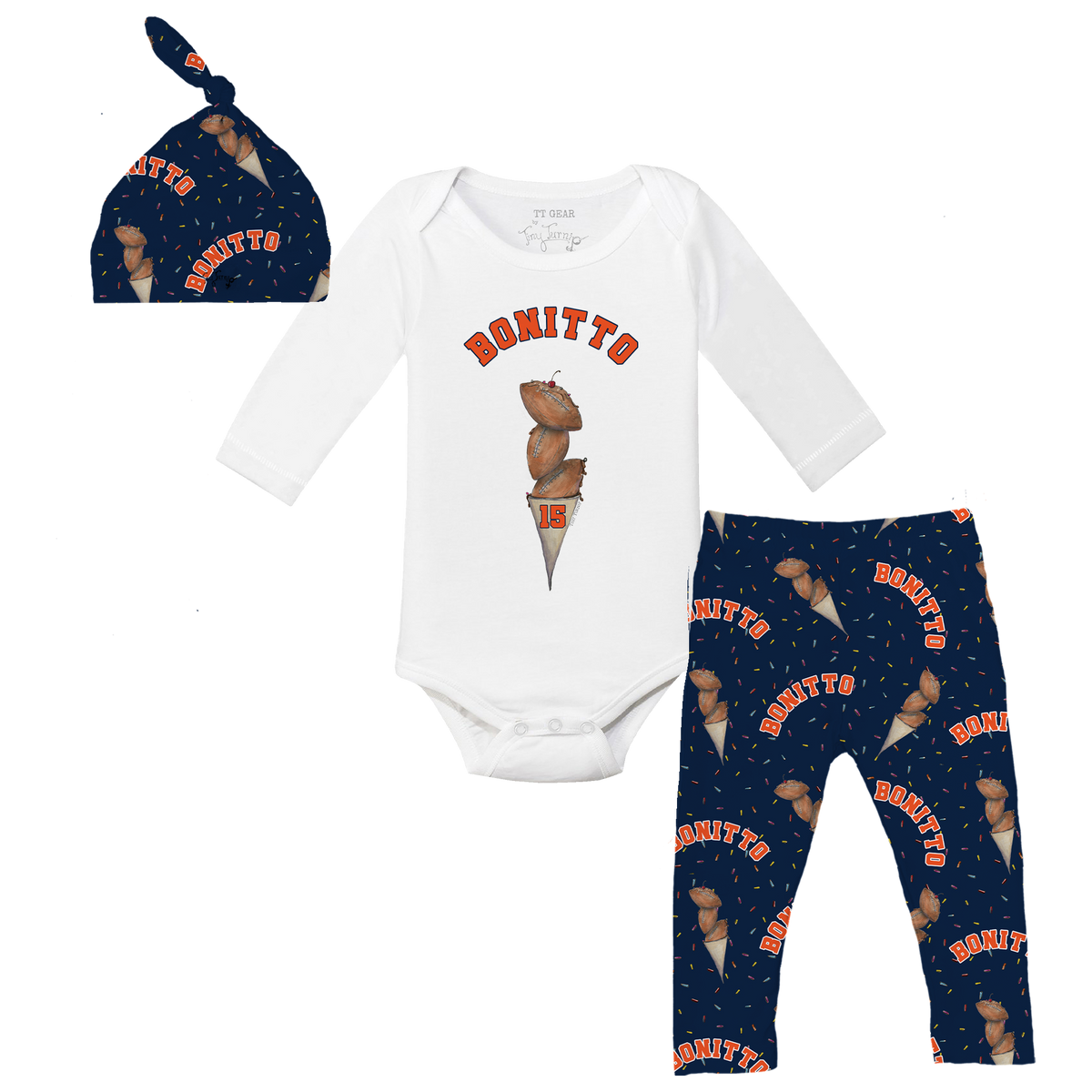 VIP Football: Triple Scoop w/ Name - Long Sleeve Snapper Layette Set - Tiny Turnip