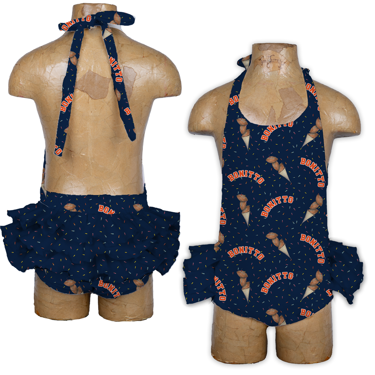 VIP Football: Triple Scoop w/ Name - Ruffle Romper - Tiny Turnip