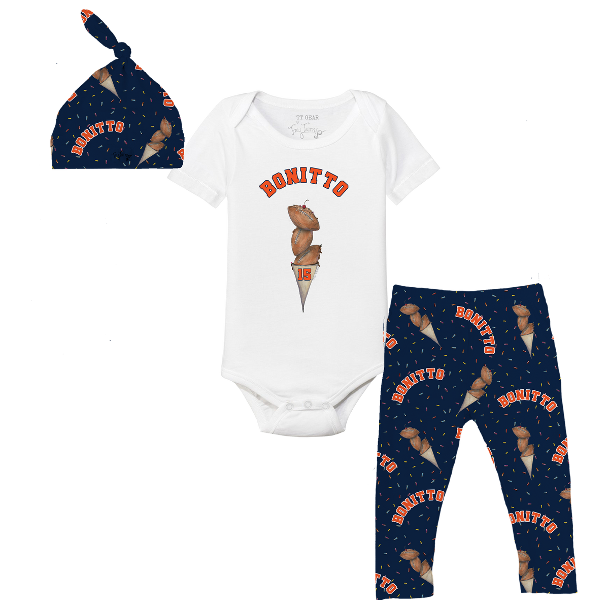 VIP Football: Triple Scoop w/ Name - Short Sleeve Snapper Layette Set - Tiny Turnip