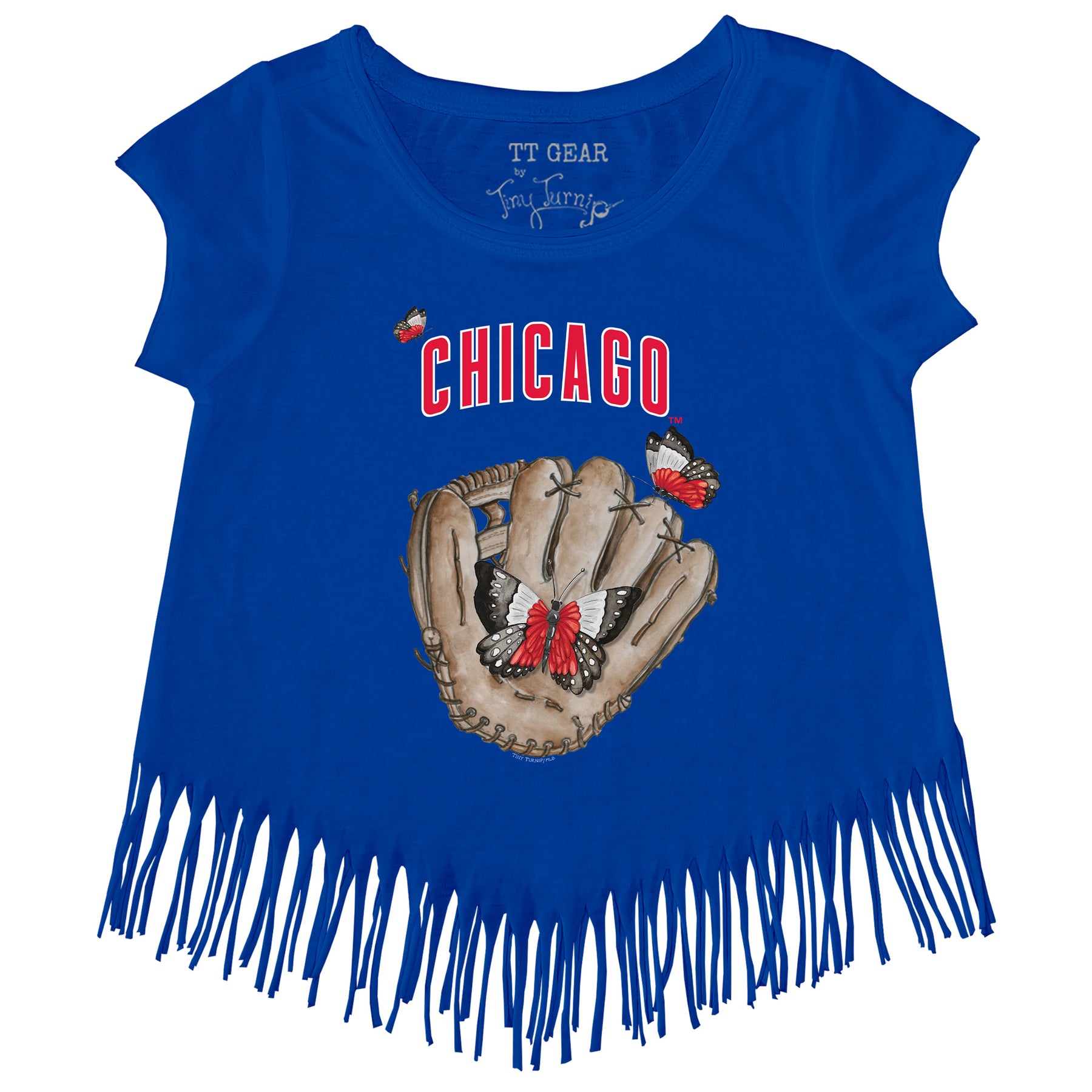 Chicago Cubs Butterfly Glove Fringe Tee