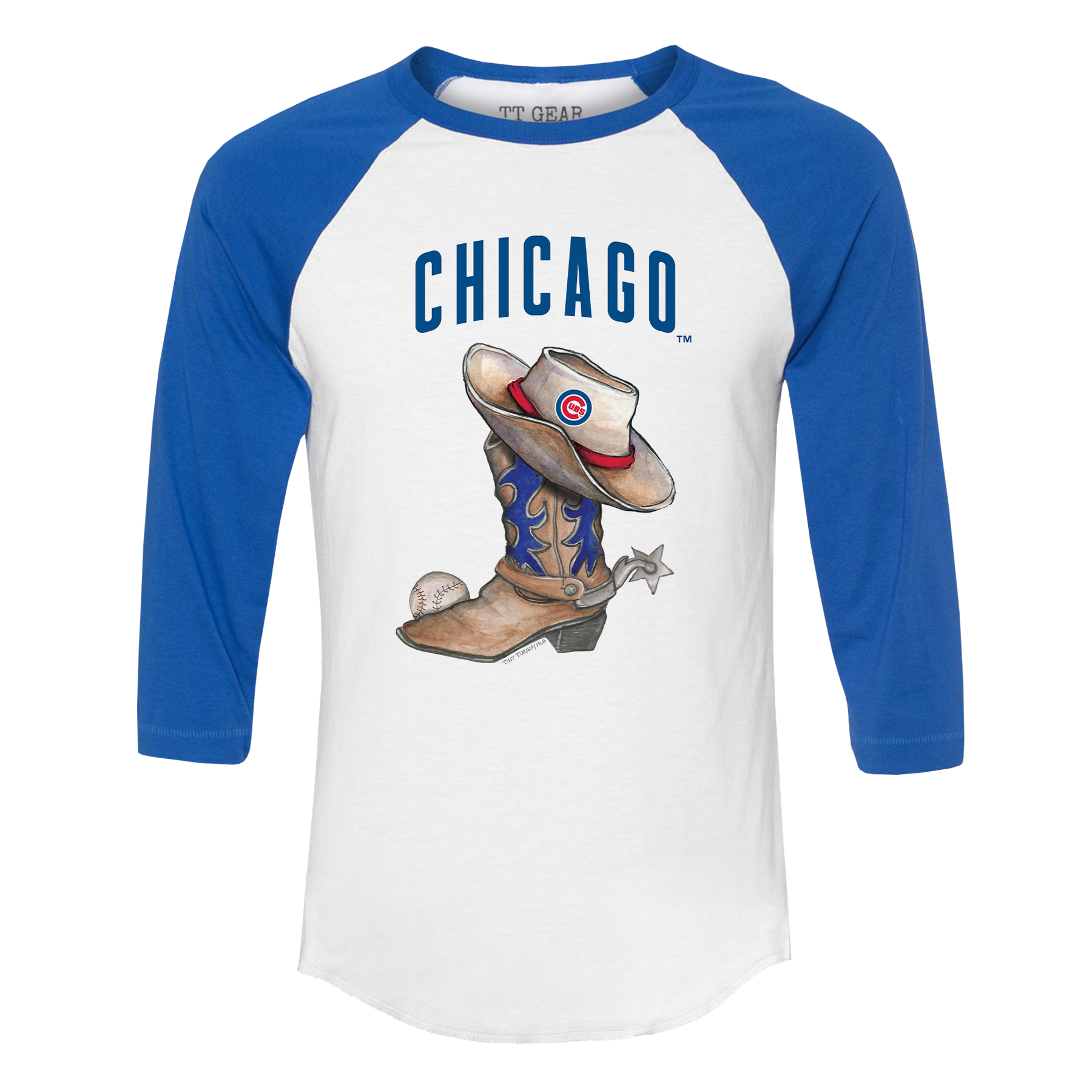 Chicago Cubs Cowboy Boot 3/4 Royal Blue Sleeve Raglan