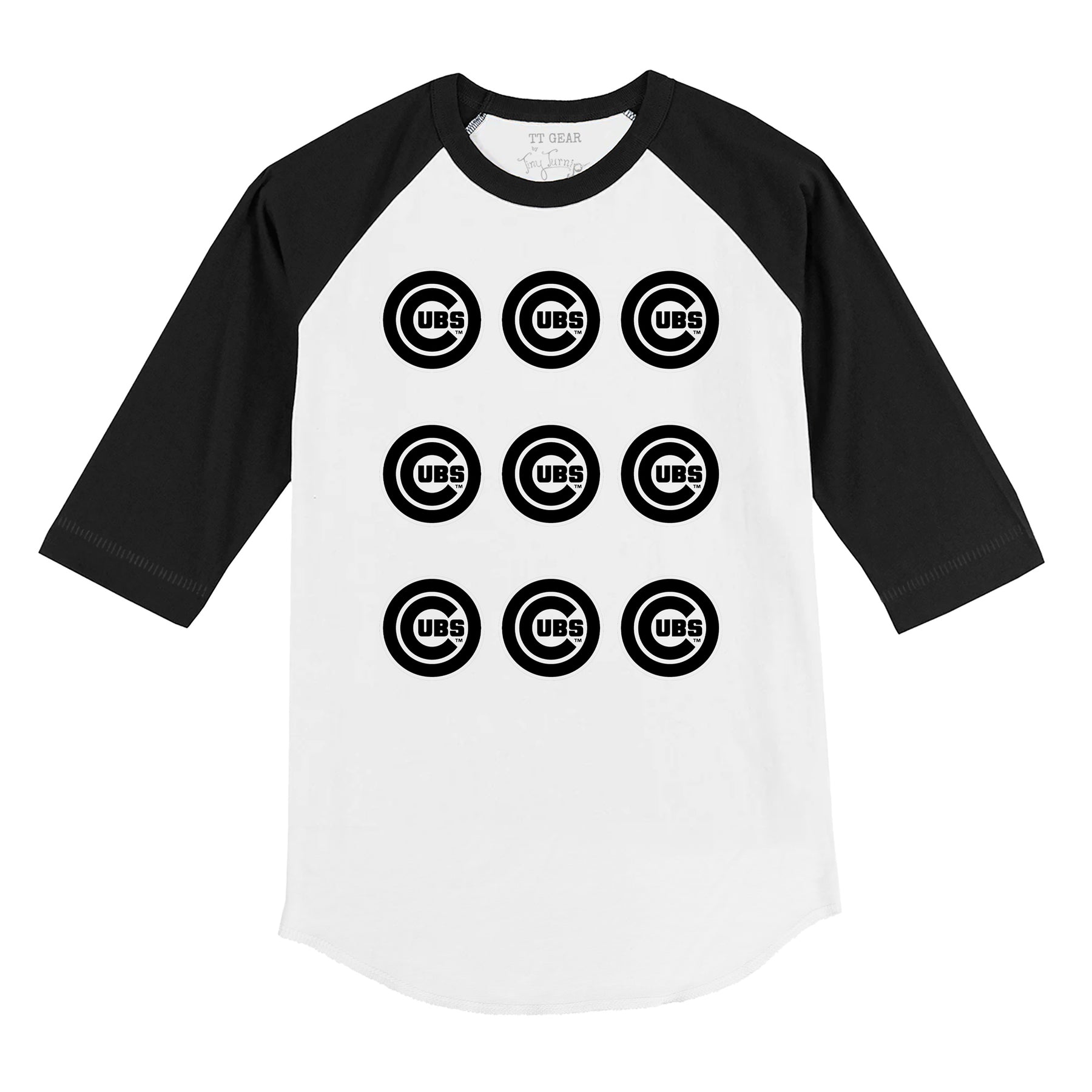 Chicago Cubs Logo Grid 3/4 Black Sleeve Raglan