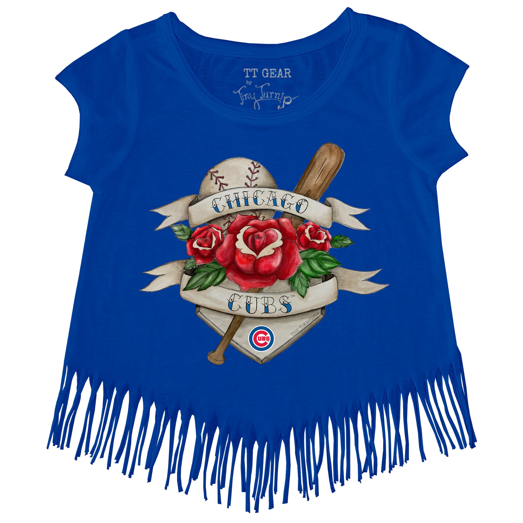 Chicago Cubs Tattoo Rose Fringe Tee