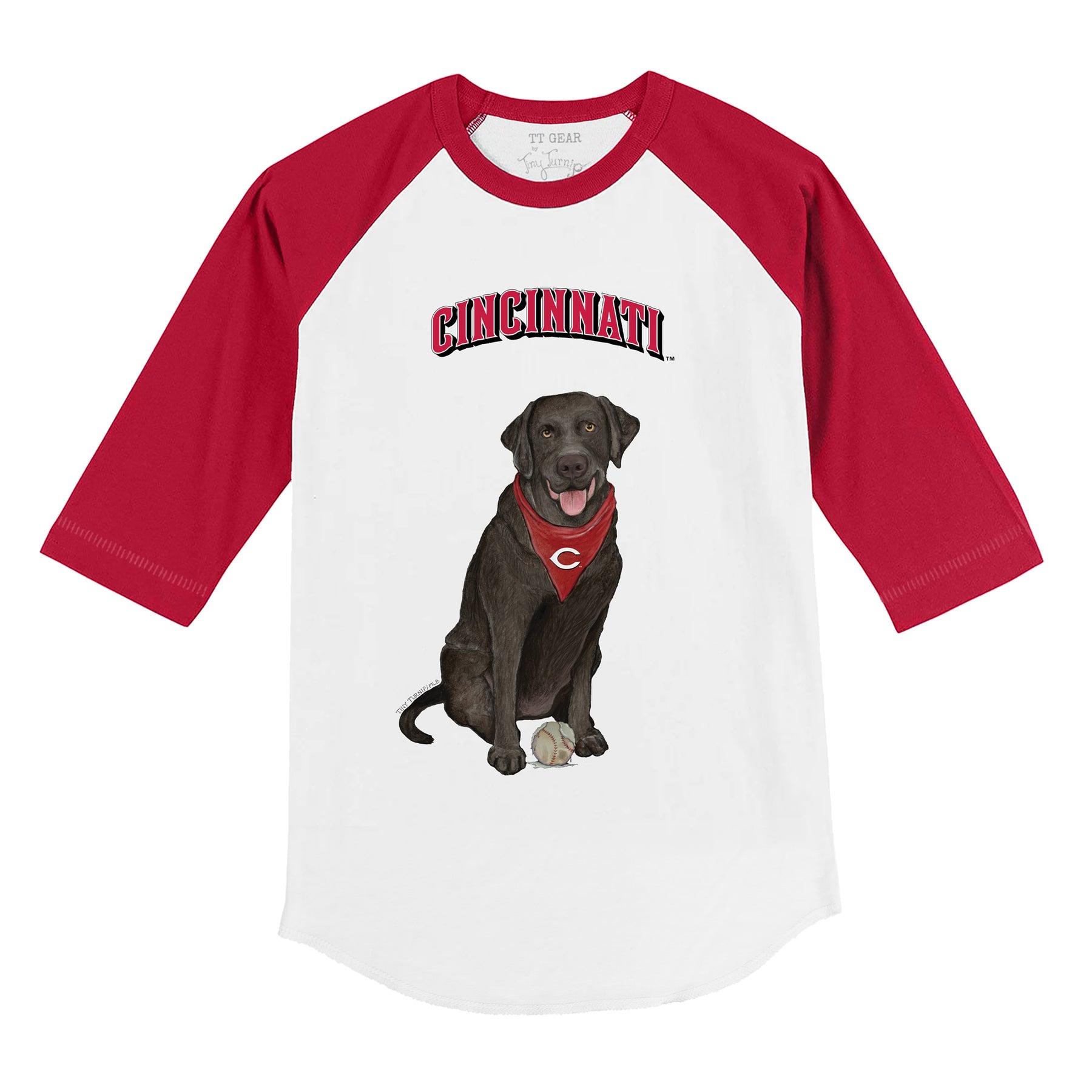 Cincinnati Reds Black Labrador Retriever 3/4 Red Sleeve Raglan