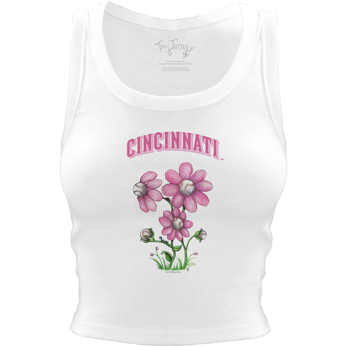 Cincinnati Reds Blooming Baseballs Crop Tank - Tiny Turnip