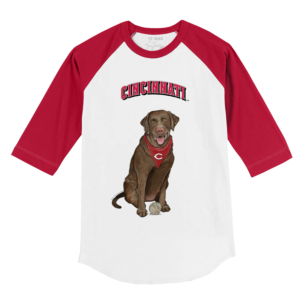 Cincinnati Reds Chocolate Labrador Retriever 3/4 Red Sleeve Raglan
