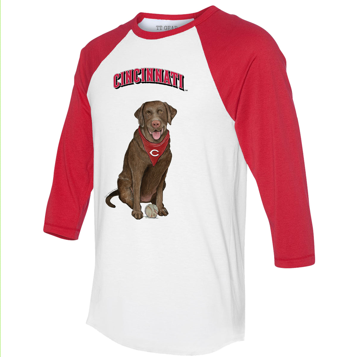 Cincinnati Reds Chocolate Labrador Retriever 3/4 Red Sleeve Raglan