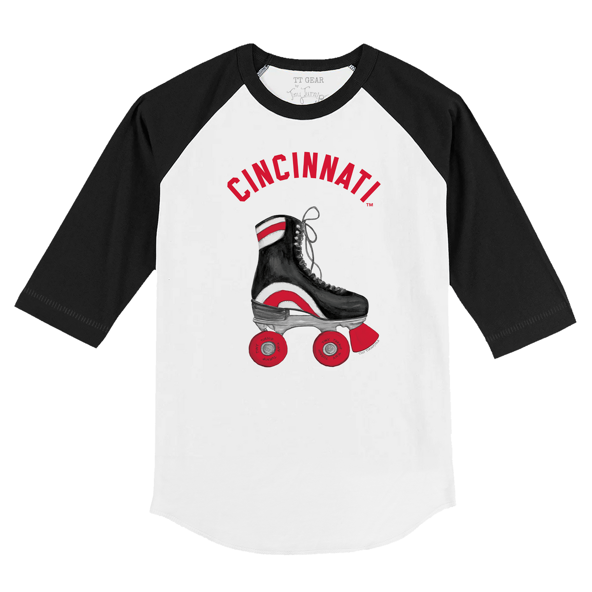 Cincinnati Reds Retro Skate 3/4 Black Sleeve Raglan