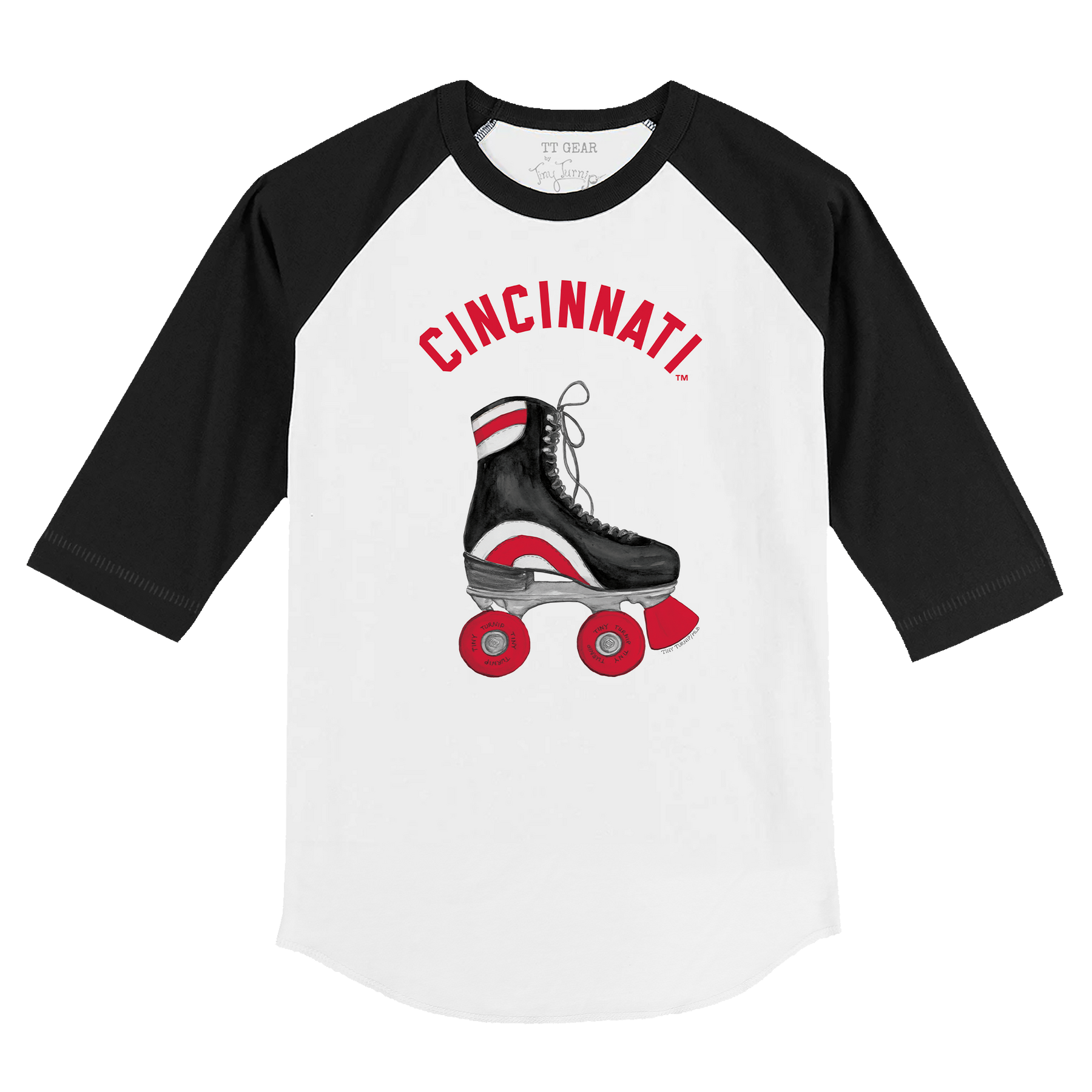 Cincinnati Reds Retro Skate 3/4 Black Sleeve Raglan