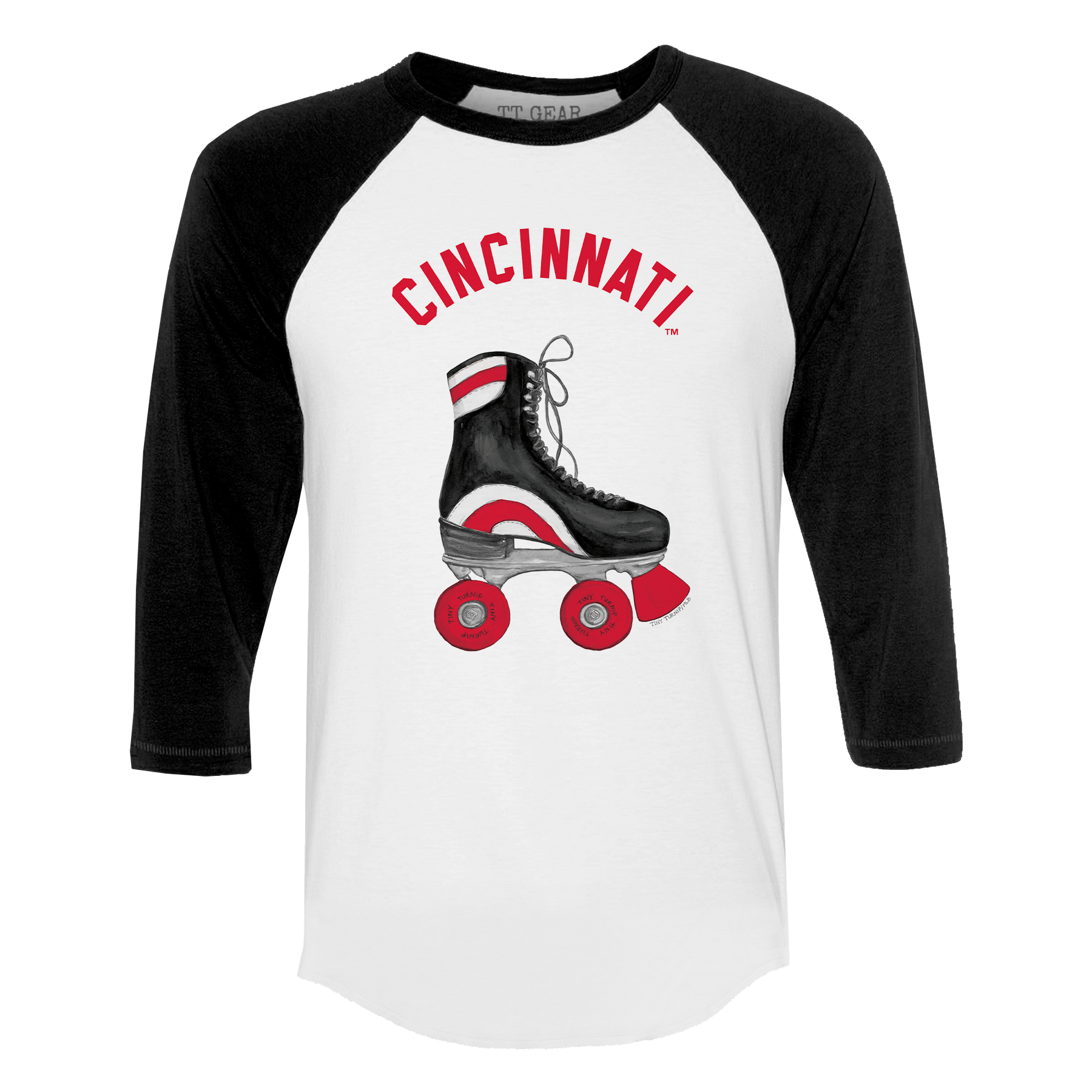 Cincinnati Reds Retro Skate 3/4 Black Sleeve Raglan