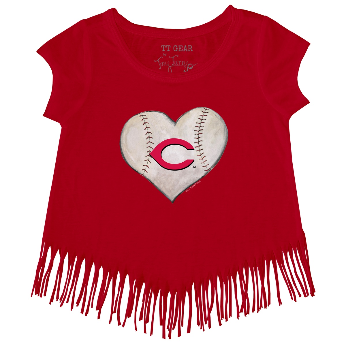 Cincinnati Reds Stitched Heart Fringe Tee - Tiny Turnip