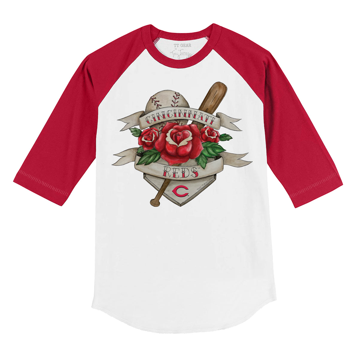 Cincinnati Reds Tattoo Rose 3/4 Red Sleeve Raglan