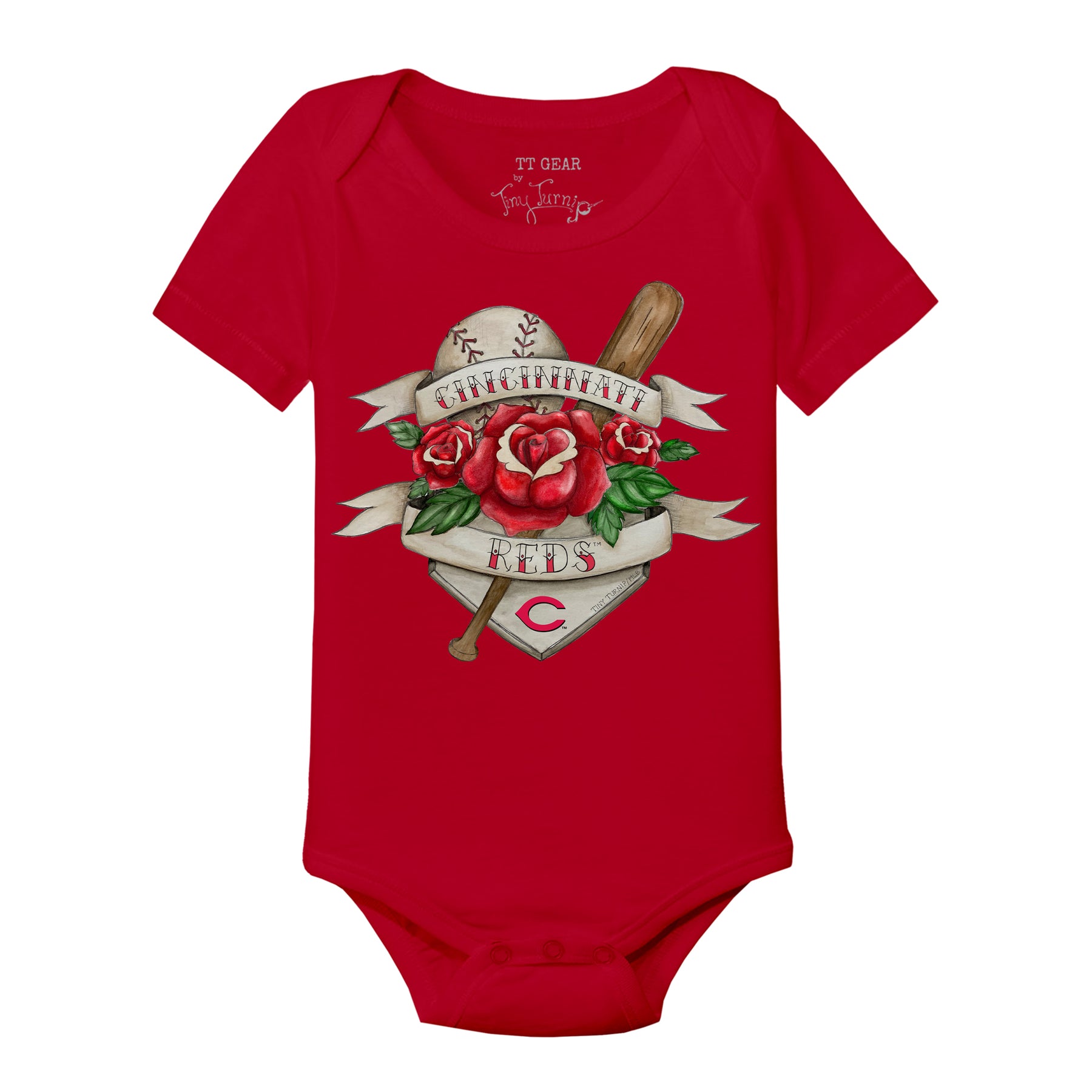 Cincinnati Reds Tattoo Rose Short Sleeve Snapper