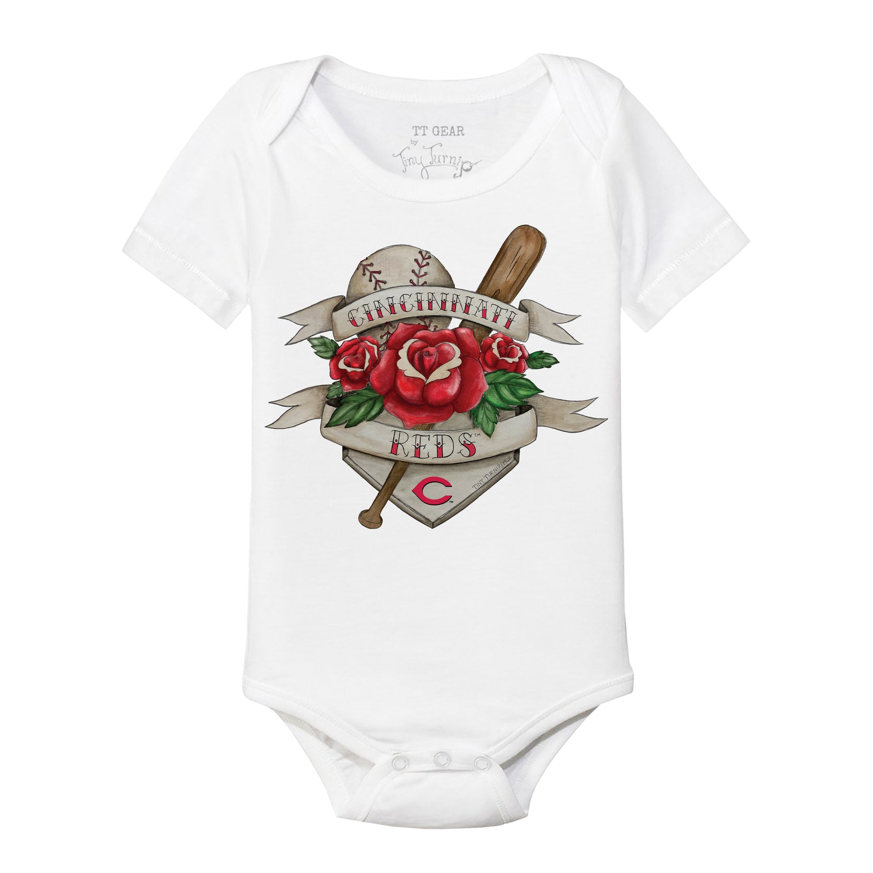 Cincinnati Reds Tattoo Rose Short Sleeve Snapper