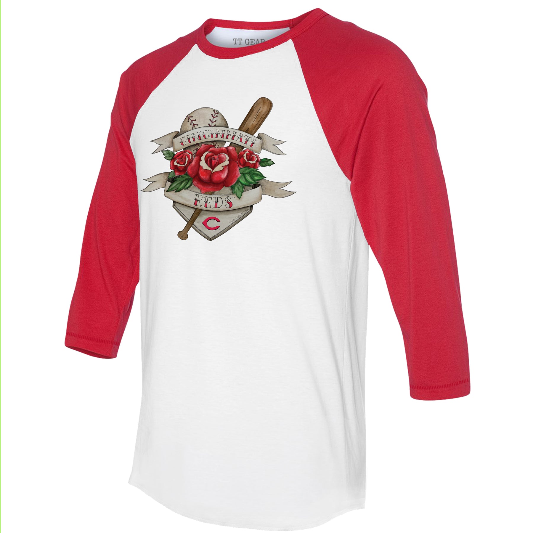 Cincinnati Reds Tattoo Rose 3/4 Red Sleeve Raglan