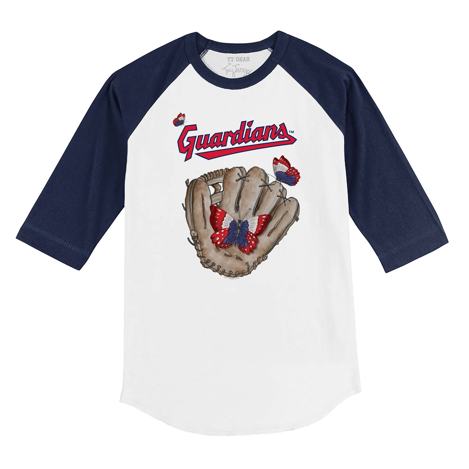 Cleveland Guardians Butterfly Glove 3/4 Navy Blue Sleeve Raglan