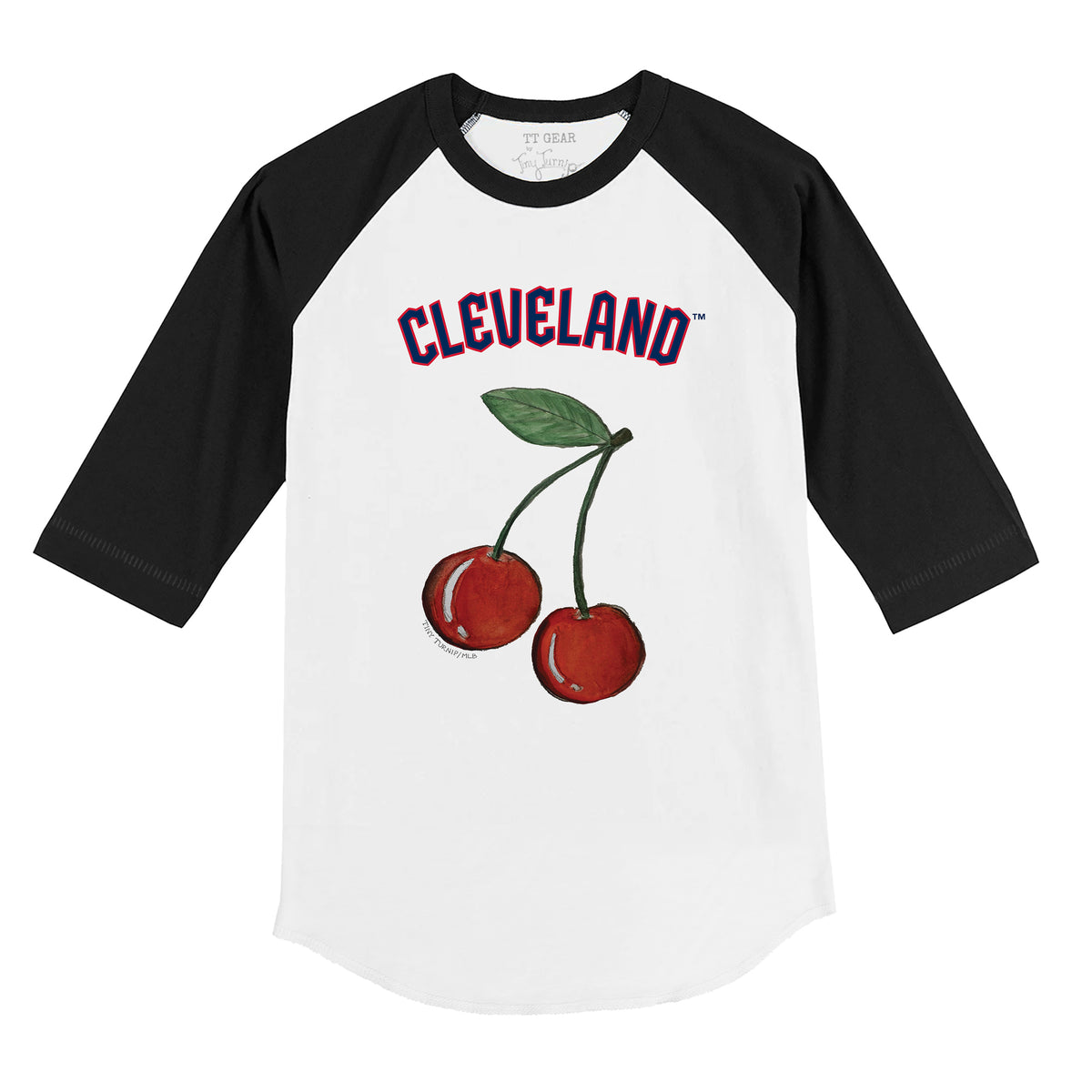Cleveland Guardians Cherry 3/4 Black Sleeve Raglan