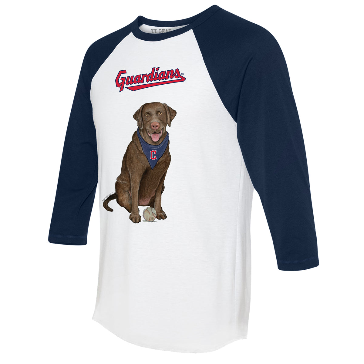 Cleveland Guardians Chocolate Labrador Retriever 3/4 Navy Blue Sleeve Raglan