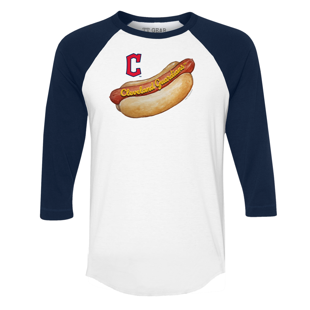 Cleveland Guardians Hot Dog 3/4 Navy Blue Sleeve Raglan