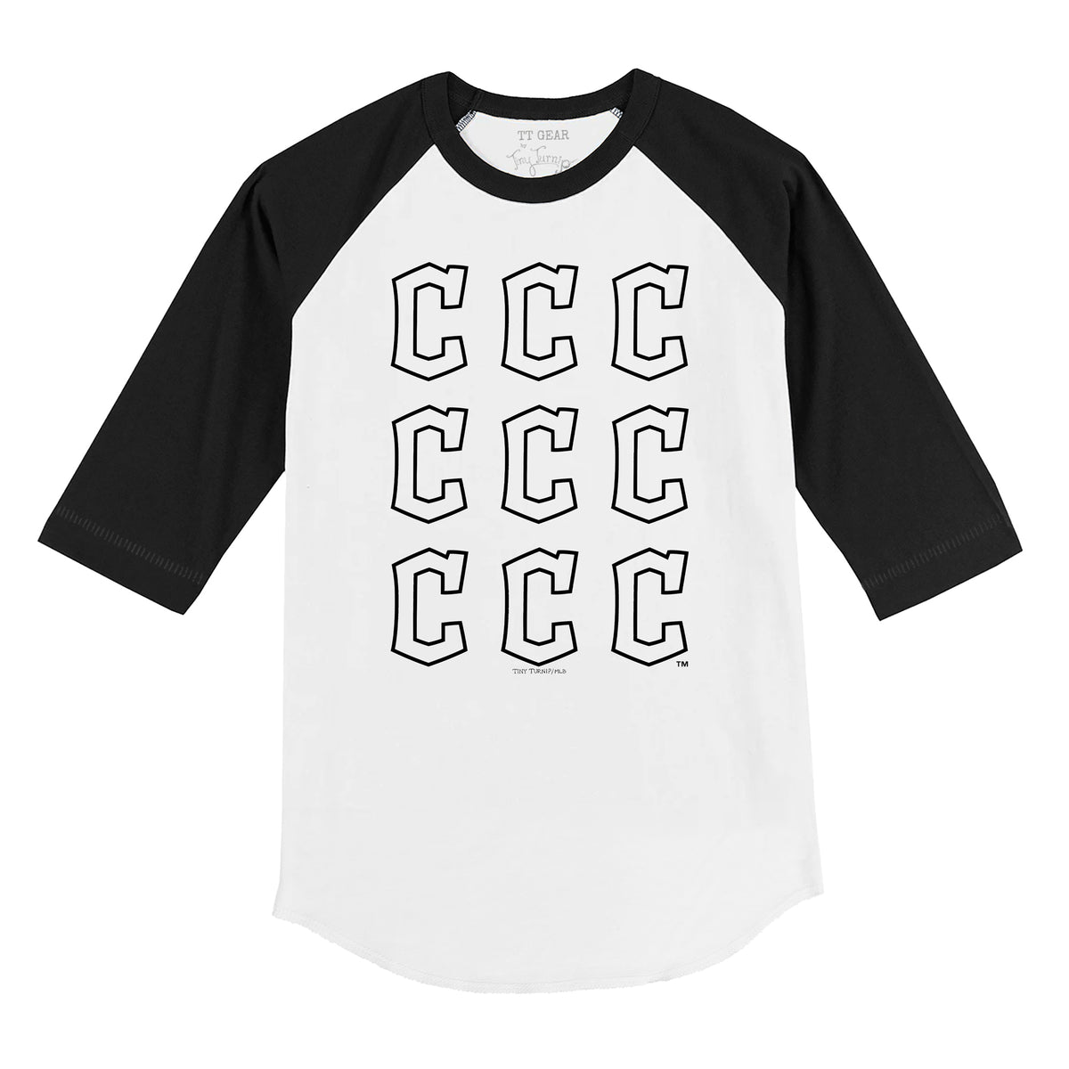Cleveland Guardians Logo Grid 3/4 Black Sleeve Raglan