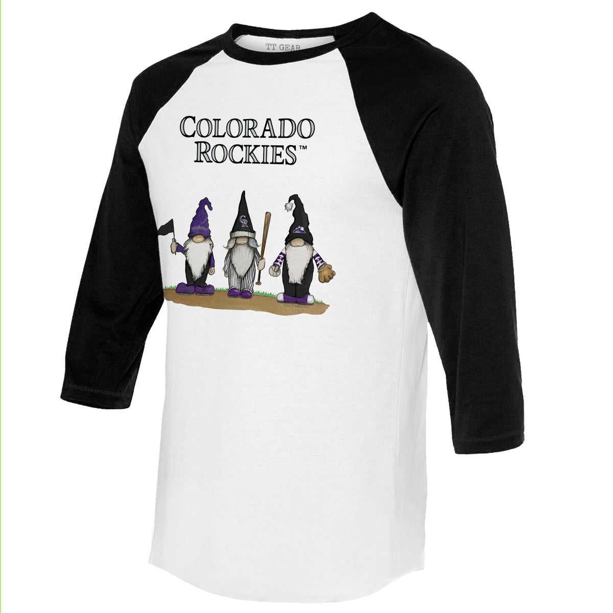 Colorado Rockies Gnomes 3/4 Black Sleeve Raglan