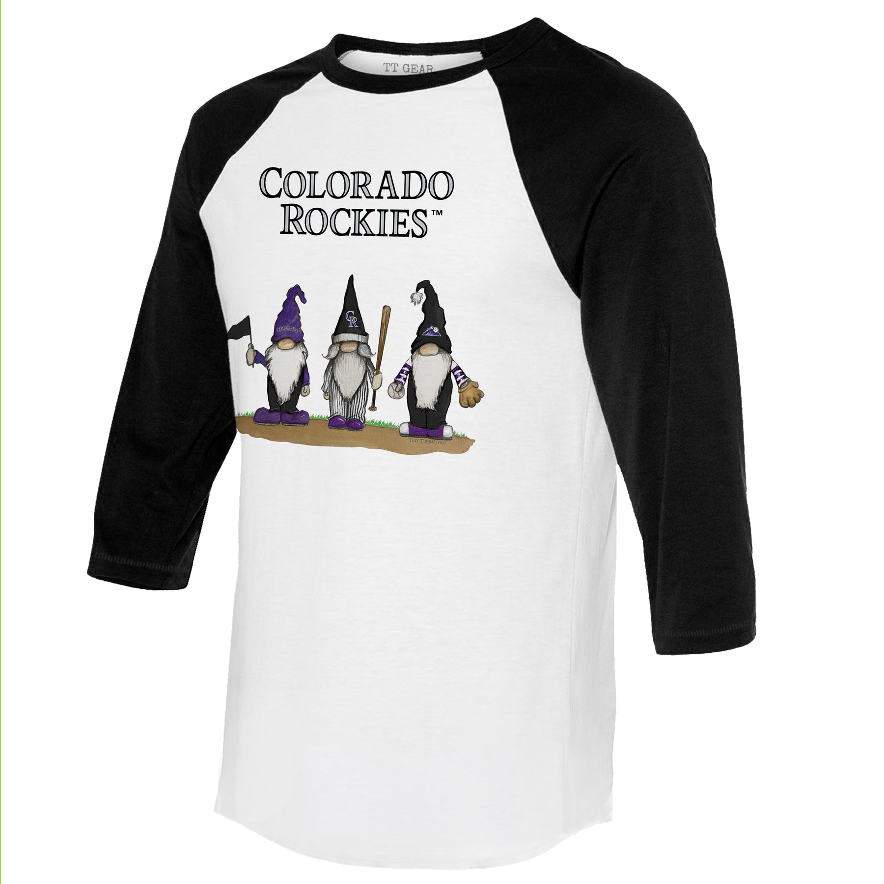 Colorado Rockies Gnomes 3/4 Black Sleeve Raglan