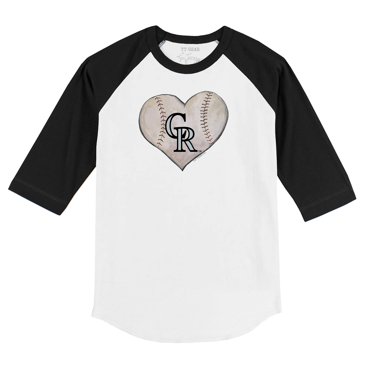 Colorado Rockies Stitched Heart 3/4 Black Sleeve Raglan - Tiny Turnip